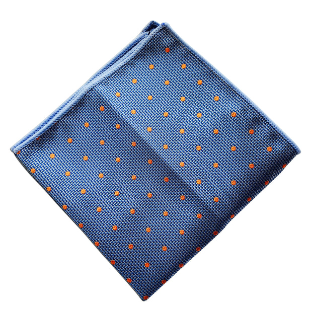 Sky Blue Orange Polka Dot Pocket Square - Resso Roth
