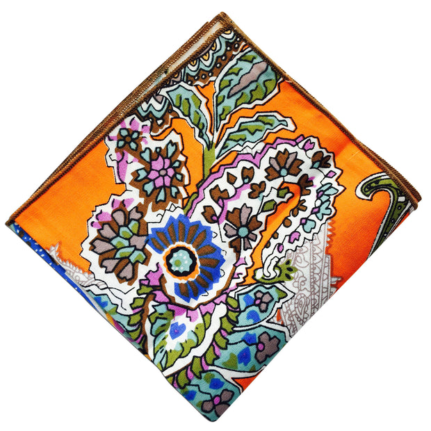 Orange Paisley Pocket Square - Resso Roth