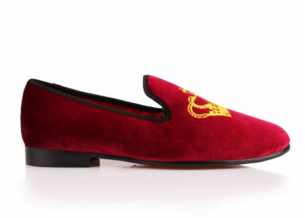 Burgundy Velvet King’s Crown Loafers - Resso Roth