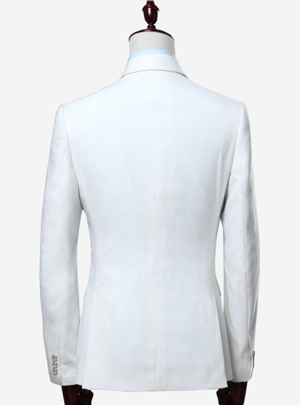 Pearl White Double-Breasted Wide Lapel Tuxedo - Resso Roth