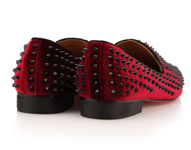 Red Studded Velvet Loafers - Resso Roth