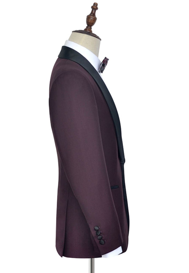 Burgundy Wide-Shawl Lapel Tuxedo - Resso Roth