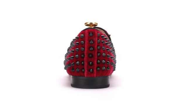 Red Studded Velvet Loafers - Resso Roth