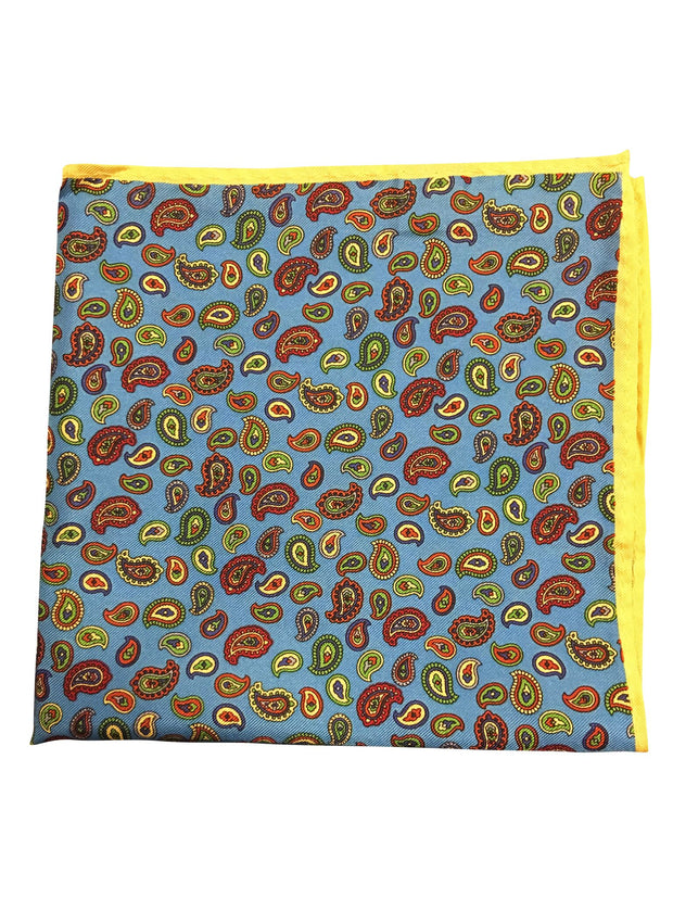 Silk Blue Paisley Pocket Square - Resso Roth