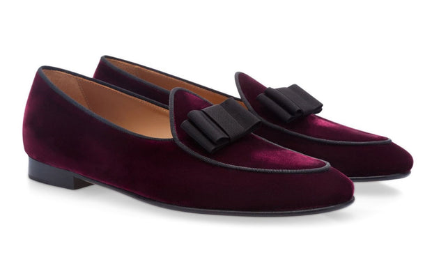 Burgundy Velvet Bowtie Loafers - Resso Roth
