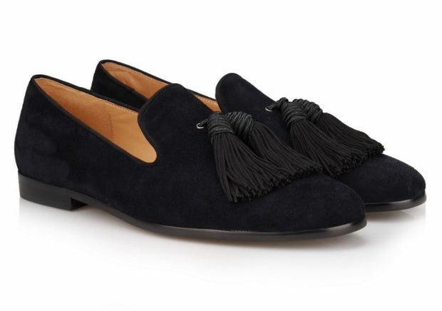 Black Big Tassel Velvet Loafers - Resso Roth