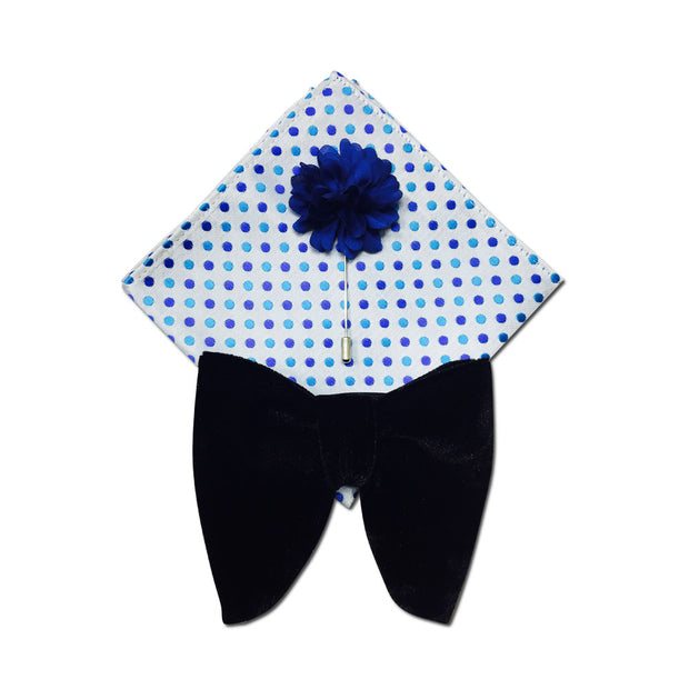 Black Velvet Bowtie + Pocket Square + Lapel Pin - VINTAGE COMBO SET - Resso Roth