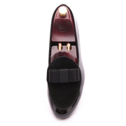 Black Velvet and Patent Leather Black Bow Loafers