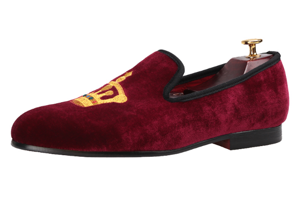 Burgundy Velvet King’s Crown Loafers - Resso Roth