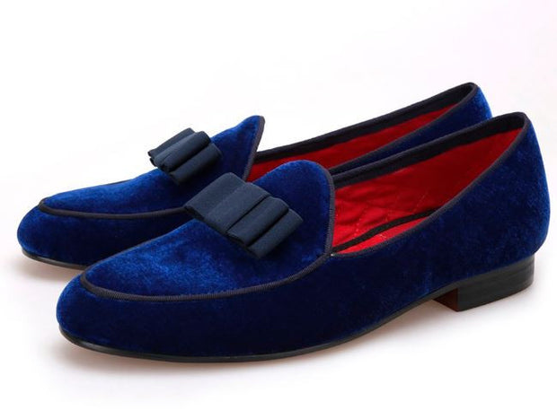 Royal Blue Velvet Bowtie Loafers - Resso Roth