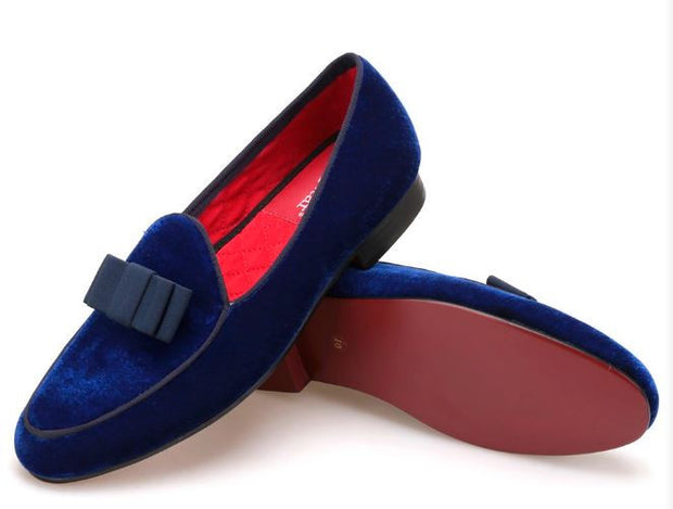 Royal Blue Velvet Bowtie Loafers - Resso Roth