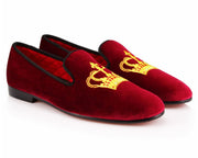 Burgundy Velvet King’s Crown Loafers - Resso Roth