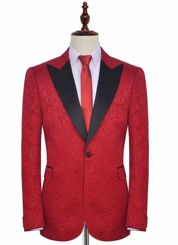 Red Embroidered Wide Lapel Lapel Tuxedo - Resso Roth
