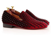 Red Studded Velvet Loafers - Resso Roth