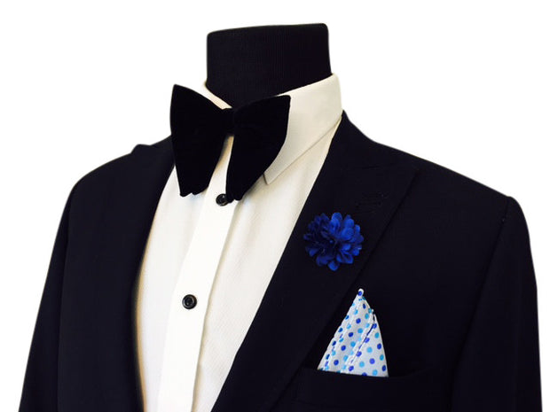 Black Velvet Bowtie + Pocket Square + Lapel Pin - VINTAGE COMBO SET - Resso Roth