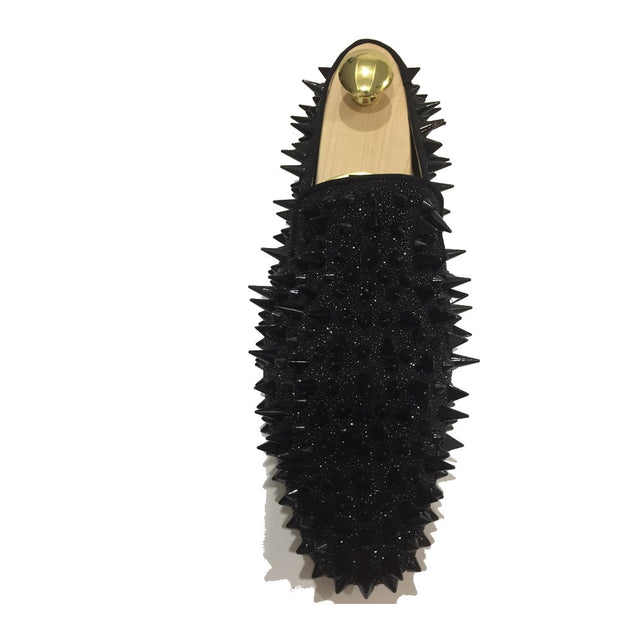 Black Riveted Spiked Loafers - Resso Roth