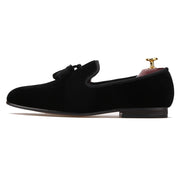 Black Tassel Velvet Loafers - Resso Roth