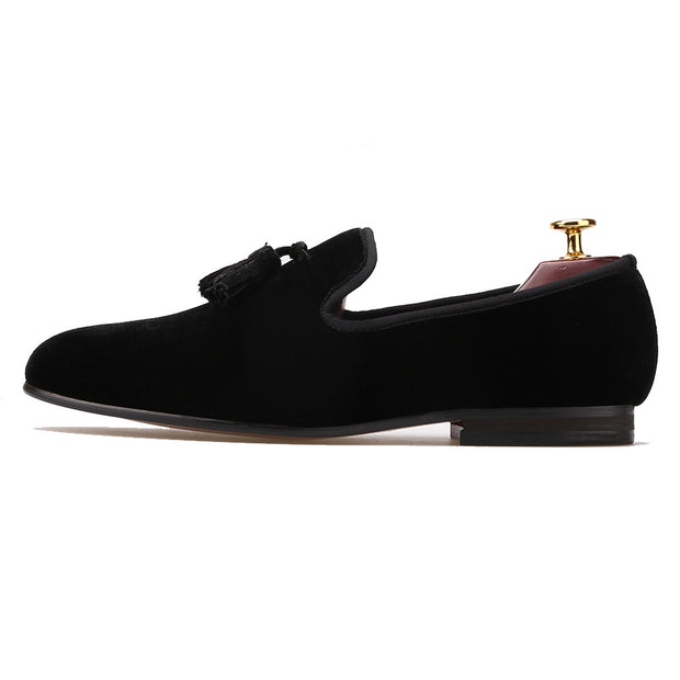 Black Tassel Velvet Loafers - Resso Roth