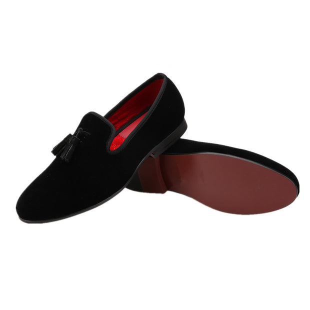 Black Tassel Velvet Loafers - Resso Roth