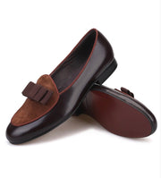 Brown Velvet and Patent Leather Brown Bow Loafers