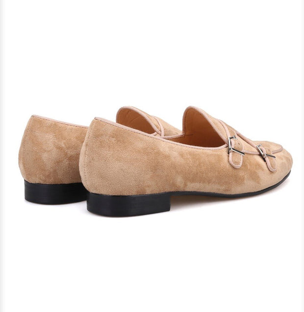 Tan Suede Double Monk Loafers