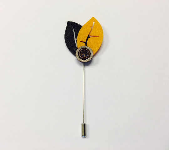 Yellow and brown Leaf Lapel Pin Boutonniere - Resso Roth